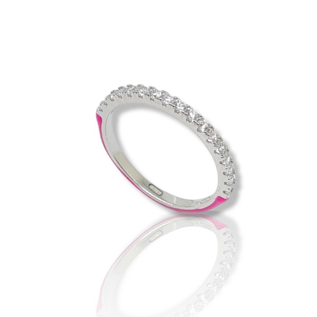 Platinum plated silver  925° ring with pink enamel (code FC002639)